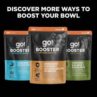 Show full view: Go! Solutions Booster Tranquility Minced Chicken with Gravy Wet Dog Food, 2.8-oz pouch, 12 count slide 9 of 10