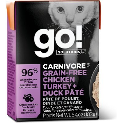 Go! Solutions Go! Solutions Carnivore Grain-Free Chicken, Turkey + Duck Pate Cat Food, 6.4-oz, case of 24