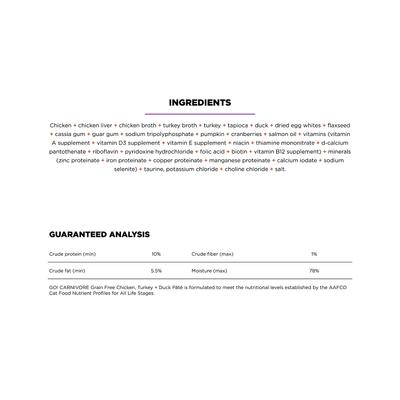 Show full view: Go! Solutions Carnivore Grain-Free Chicken, Turkey + Duck Pate Cat Food, 6.4-oz, case of 24 slide 4 of 11