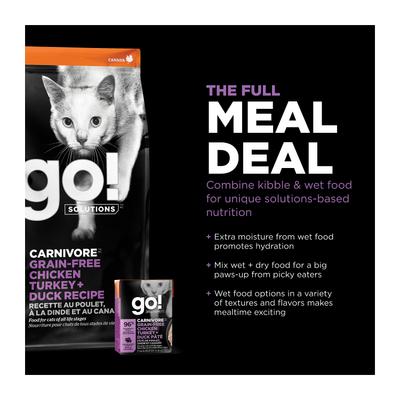 Show full view: Go! Solutions Carnivore Grain-Free Chicken, Turkey + Duck Pate Cat Food, 6.4-oz, case of 24 slide 9 of 11