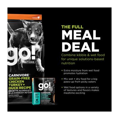 Show full view: Go! Solutions Carnivore Grain-Free Chicken, Turkey + Duck Puppy Recipe Dry Dog Food, 12-lb bag slide 8 of 12