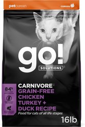 Go! Solutions Carnivore Grain-Free Chicken, Turkey + Duck Recipe Dry Cat Food, 16-lb bag