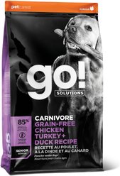 Go! Solutions Carnivore Grain-Free Chicken, Turkey + Duck Senior Recipe Dry Dog Food, 12-lb bag
