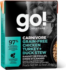 Go! Solutions Carnivore Grain-Free Chicken, Turkey & Duck Stew Dog Food, 12.5-oz, case of 12