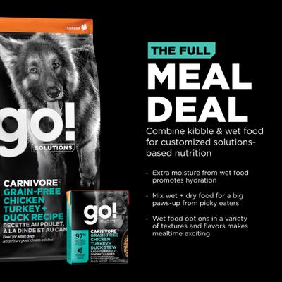 Show full view: Go! Solutions Carnivore Grain-Free Chicken, Turkey & Duck Stew Dog Food, 12.5-oz, case of 12 slide 10 of 12