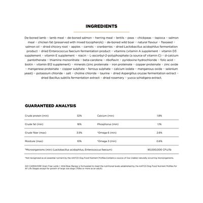 Show full view: Go! Solutions Carnivore Grain-Free Lamb + Wild Boar Recipe Dry Dog Food, 3.5-lb bag slide 5 of 12