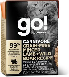Go! Solutions Carnivore Grain-Free Minced Lamb + Wild Boar Cat Food, 6.4-oz, case of 24
