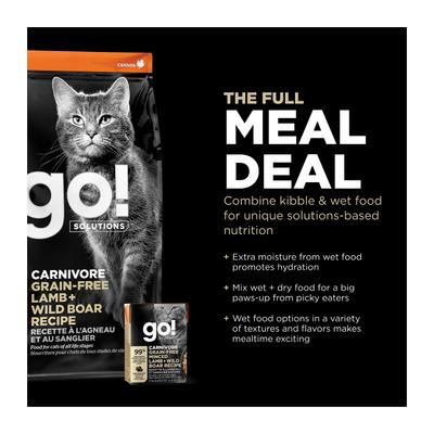 Show full view: Go! Solutions Carnivore Grain-Free Minced Lamb + Wild Boar Cat Food, 6.4-oz, case of 24 slide 9 of 10