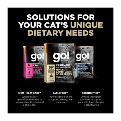 Show full view: Go! Solutions Carnivore Grain-Free Minced Lamb + Wild Boar Cat Food, 6.4-oz, case of 24 slide 10 of 10