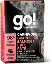 Go! Solutions Carnivore Grain-Free Salmon + Cod Pate Cat Food, 6.4-oz, case of 24