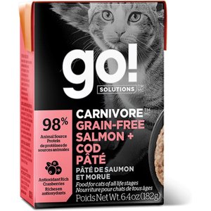 Go! Solutions Carnivore Grain-Free Salmon + Cod Pate Cat Food, 6.4-oz, case of 24