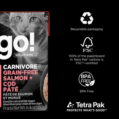 Show full view: Go! Solutions Carnivore Grain-Free Salmon + Cod Pate Cat Food, 6.4-oz, case of 24 slide 8 of 11