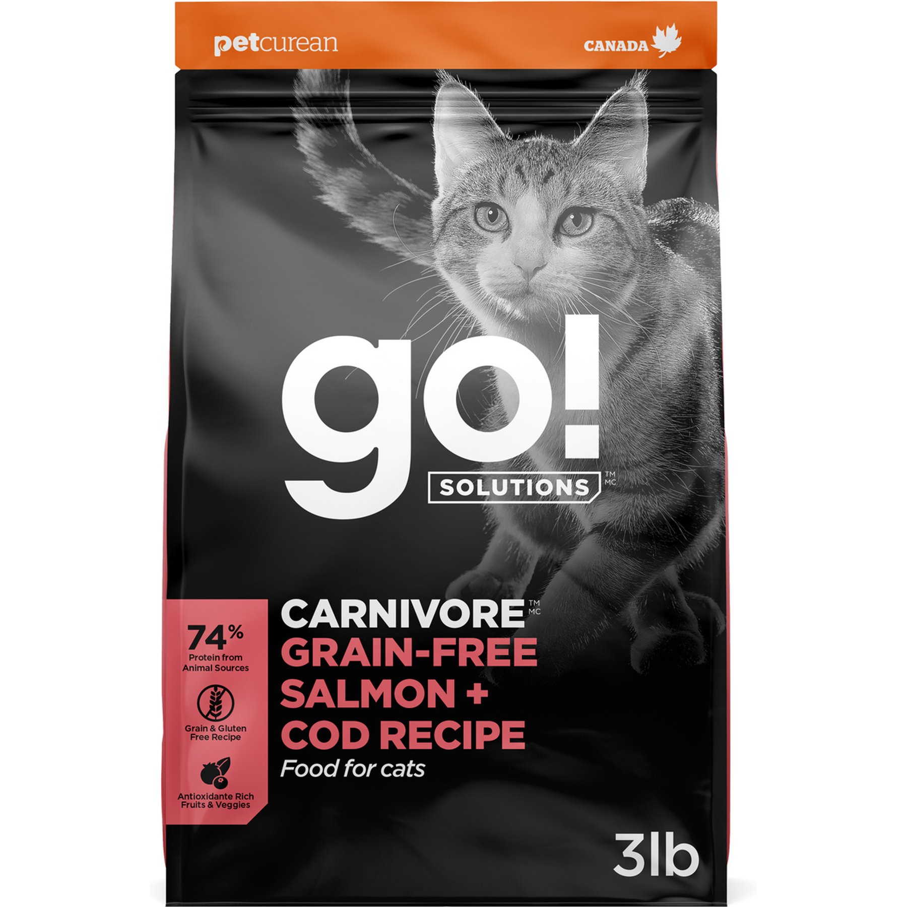 Go! Solutions Carnivore Grain-Free Salmon + Cod Recipe Dry Cat Food, 3-lb bag