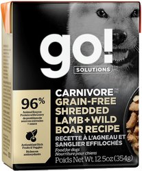 Go! Solutions Carnivore Grain-Free Shredded Lamb & Wild Boar Recipe Dog Food, 12.5-oz, case of 12