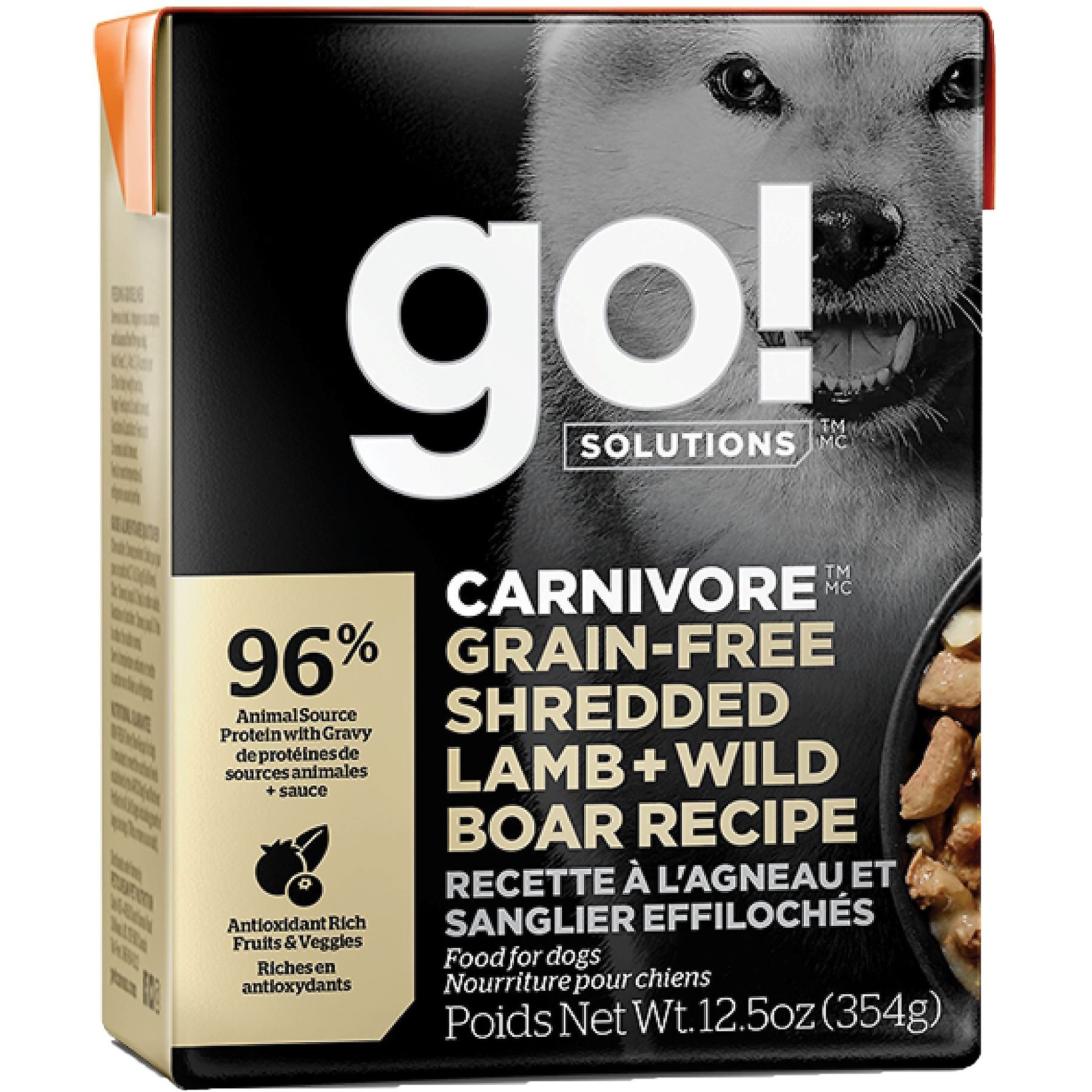 Go! Solutions Carnivore Grain-Free Shredded Lamb & Wild Boar Recipe Dog Food, 12.5-oz, case of 12