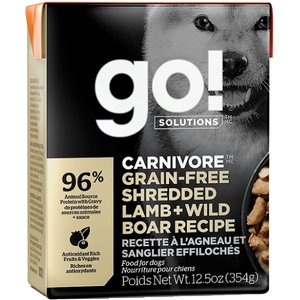 Go! Solutions Carnivore Grain-Free Shredded Lamb & Wild Boar Recipe Dog Food, 12.5-oz, case of 12