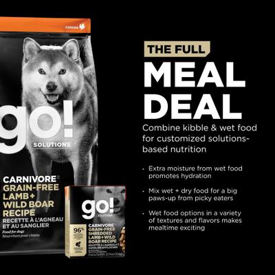 Show full view: Go! Solutions Carnivore Grain-Free Shredded Lamb & Wild Boar Recipe Dog Food, 12.5-oz, case of 12 slide 10 of 12
