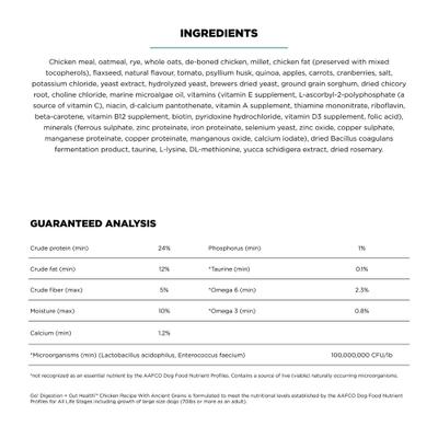 Show full view: Go! Solutions Digestion + Gut Health Adult Chicken Recipe with Ancient Grains Dry Dog Food, 12-lb bag slide 4 of 12
