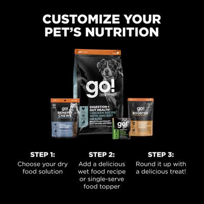 Show full view: Go! Solutions Digestion + Gut Health Adult Chicken Recipe with Ancient Grains Dry Dog Food, 3.5-lb bag slide 9 of 12