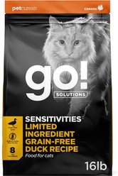 Go! Solutions Sensitivities Limited Ingredient Duck Grain-Free Dry Cat Food, 16-lb bag