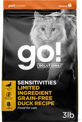 Go! Solutions Sensitivities Limited Ingredient Duck Grain-Free Dry Cat Food, 3-lb bag