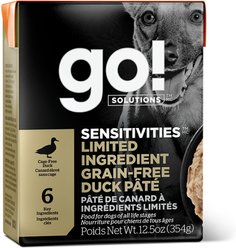 Go! Solutions Sensitivities Limited Ingredient Grain-Free Duck Pate Dog Food, 12.5-oz, case of 12