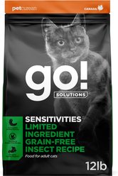 Go! Solutions Sensitivities Limited Ingredient Grain-Free Insect Recipe Dry Cat Food, 12-lb bag