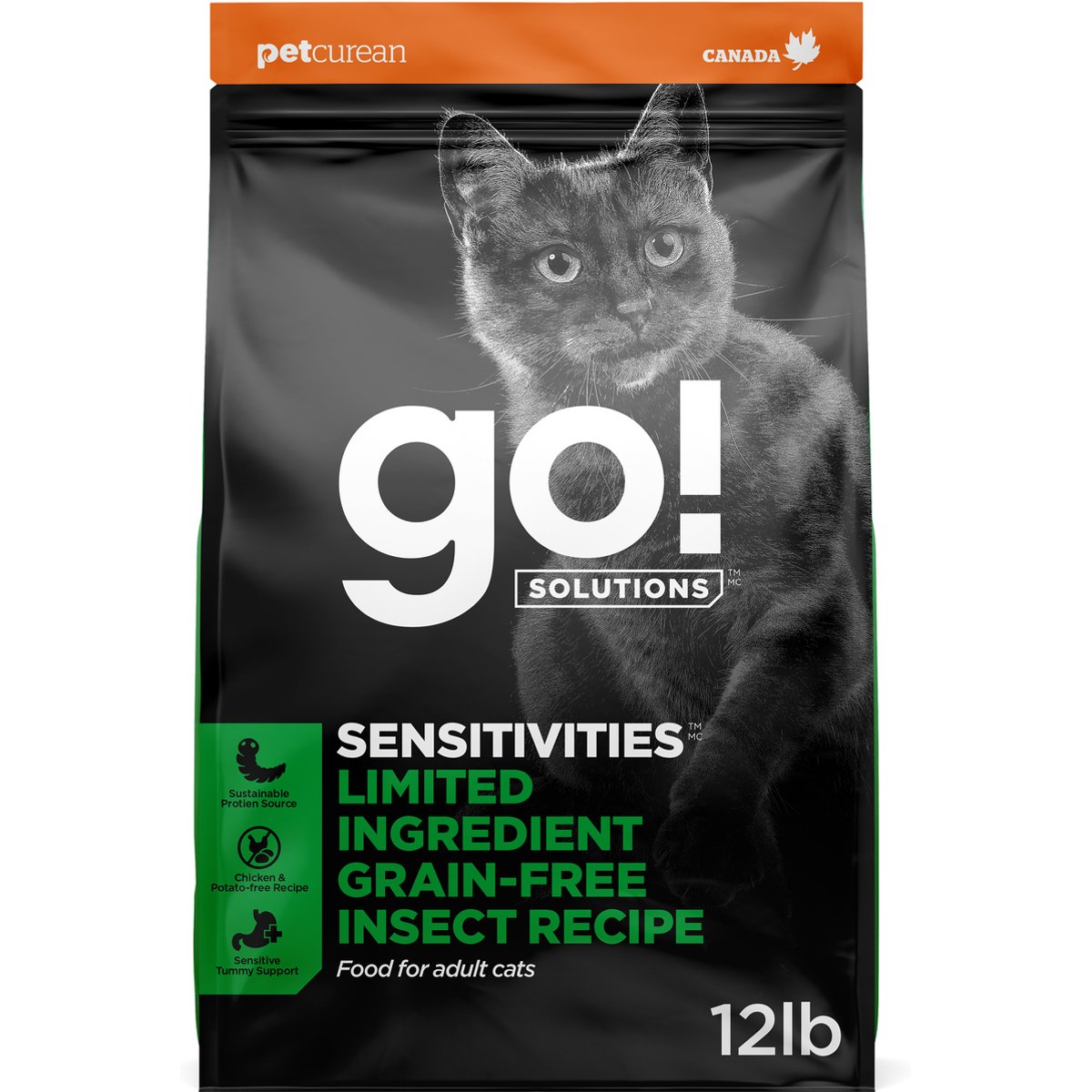 Go! Solutions Sensitivities Limited Ingredient Grain-Free Insect Recipe Dry Cat Food, 12-lb bag