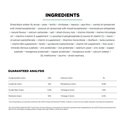 Show full view: Go! Solutions Sensitivities Limited Ingredient Grain-Free Insect Recipe Dry Dog Food, 22-lb bag slide 5 of 11