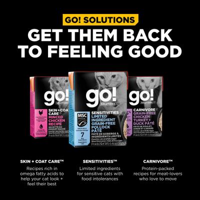 Show full view: Go! Solutions Sensitivities Limited Ingredient Grain-Free Pollock Pate Cat Food, 6.4-oz, case of 24 slide 9 of 10