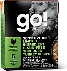 Go! Solutions Sensitivities Limited Ingredient Grain-Free Shredded Turkey Dog Food, 12.5-oz, case of 12