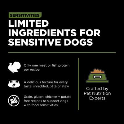 Show full view: Go! Solutions Sensitivities Limited Ingredient Grain-Free Shredded Turkey Dog Food, 12.5-oz, case of 12 slide 7 of 11