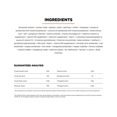 Show full view: Go! Solutions Sensitivities Limited Ingredient Venison Grain-Free Dry Dog Food, 3.5-lb bag slide 5 of 12