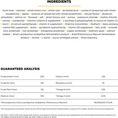 Show full view: Go! Solutions Skin + Coat Care Duck Recipe Dry Dog Food, 3.5-lb bag slide 5 of 12