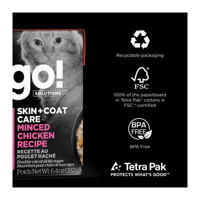 Show full view: Go! Solutions Skin + Coat Care Minced Chicken Cat Food, 6.4-oz, case of 24 slide 7 of 10