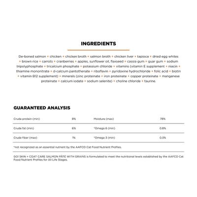 Show full view: Go! Solutions Skin + Coat Care Salmon Pate Cat Food, 6.4-oz, case of 24 slide 3 of 11