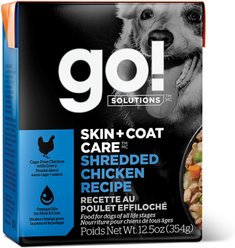 Go! Solutions Skin + Coat Care Shredded Chicken Dog Food, 12.5-oz, case of 12