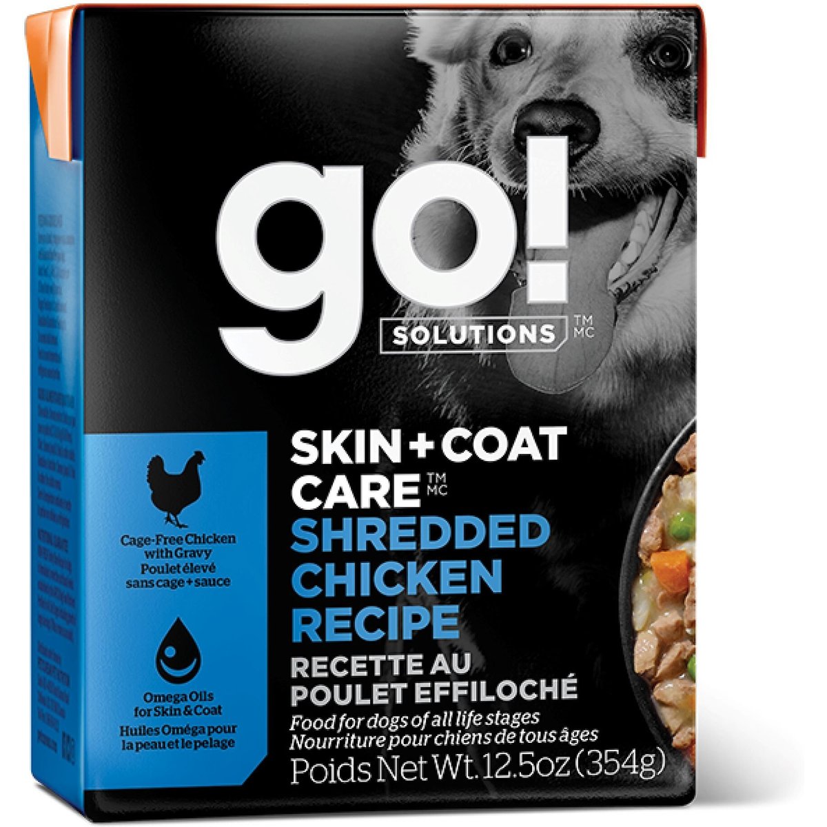 Go! Solutions Skin + Coat Care Shredded Chicken Dog Food, 12.5-oz, case of 12