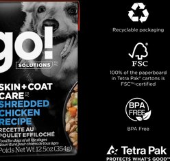 Go! Solutions Skin + Coat Care Shredded Chicken Dog Food, 12.5-oz, case of 12 slide 2 of 9