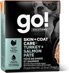 Go! Solutions Skin + Coat Care Turkey & Salmon Pate Dog Food, 12.5-oz, case of 12
