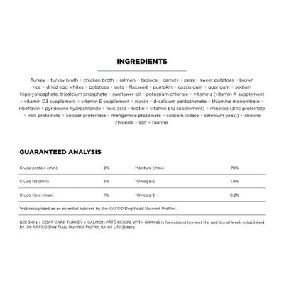 Show full view: Go! Solutions Skin + Coat Care Turkey & Salmon Pate Dog Food, 12.5-oz, case of 12 slide 3 of 11