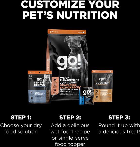 Show full view: Go! Solutions Weight Management + Joint Care Adult Grain-Free Salmon Recipe Dry Dog Food, 22-lb bag slide 9 of 11