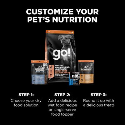 Show full view: Go! Solutions Weight Management + Joint Care Adult Grain-Free Salmon Recipe Dry Dog Food, 22-lb bag slide 9 of 11