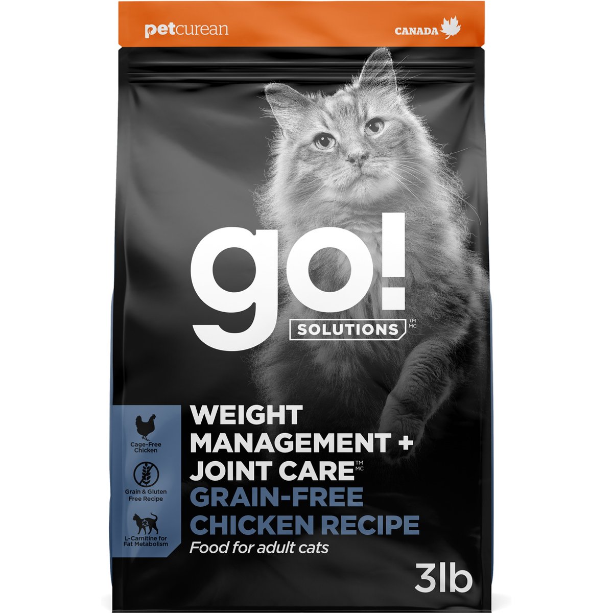 Go! Solutions Weight Management + Joint Care Grain-Free Chicken Recipe for Cats, 3-lb bag