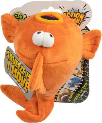 GODOG Action Plush Gold Fish Animated Squeaker Dog Toy, Orange