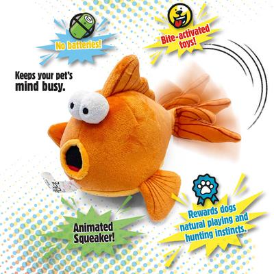 Show full view: GoDog Action Plush Gold Fish Animated Squeaker Dog Toy, Orange Medium slide 4 of 6