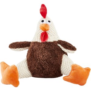 GoDog Checkers Chew Guard Rooster Squeaky Plush Dog Toy, Fat Large