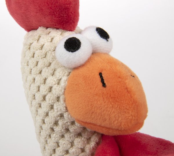 GoDog Checkers Skinny Rooster Plush Squeaker Dog Toy