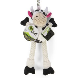 GoDog Checkers Skinny Cow Squeaker Dog Toy, White, Small