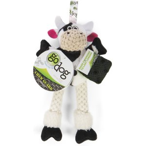 GoDog Checkers Skinny Cow Squeaker Dog Toy, White, X-Small